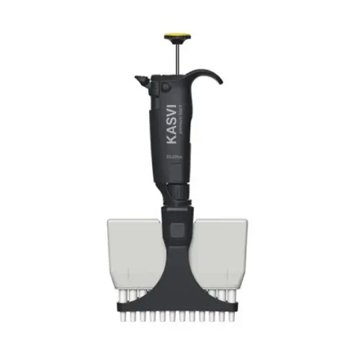 Micropipeta Multicanal Premium Black – Volume Variável 20-200µL – 8 Canais – Cor Amarelo – Modelo K1-8X200PB | Kasvi