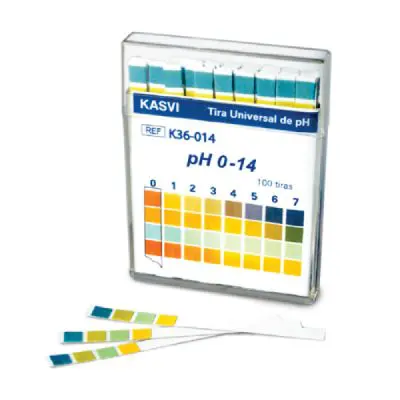 Tira Universal de pH - Faixa de Medição 0-14 - Material PVC - 4 Cores - Caixa com 100 Unidades | Kasvi